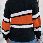Striped Contrasting Metal Buckle Loose Long-sleeved Knitted Sweater