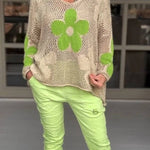 Floral Knitted Hollow V-neck Shirt Floral Mesh Sweater