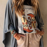 Textured Lace Trim Open Front Kimono Cardigan