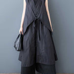 A-Line Loose Pockets Solid Color Tied Zipper V-Neck Midi Dresses Shirt Dress