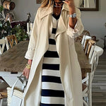 Stripe Elegant V Neck Cap Sleeve Midi Dress