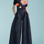 Short Sleeves Skinny Floral Printed Split-Joint Round-Neck T-Shirts