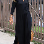 Solid Color V Neck Comfy Dresses