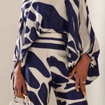 Casual Fashion Satin Printed Loose One-shoulder Neck Two-piece Suit