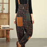 Women Vintage Patchwork Cotton Loose Denim Jumpsuits