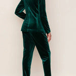 Solid Color Velvet Long-sleeve Blazer and Elastic Waist Pocket Pants Set