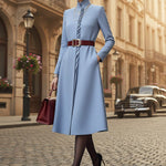 A-Line Bodycon Asymmetric Pleated Pockets Solid Color Split-Joint Stand Collar Midi Dresses