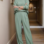 Loose Buttoned Pleated Solid Color Pants Trousers