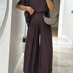 Light Grey Casual Top and Wide-leg Pants Set