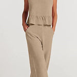 Sleeveless pleated vest wide-leg cropped pants casual suit