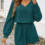 A-Line High Waisted Elasticity Pleated Solid Color V-Neck Mini Dresses
