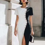 Elegant Asymmetrical Two-Tone Midi Dress