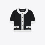 Fashionable Contrast Color Knitted Short-sleeved Button-down Top
