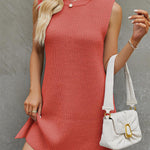 A-Line Loose Solid Color Split-Side Tied Waist Round-Neck Mini Dresses Sweater Dresses