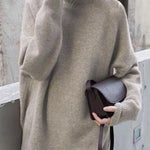 Casual Loose Long Sleeves Solid Color High-Neck Sweater Tops