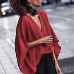 Loose Batwing Sleeves Solid Color V-Neck Blouses&Shirts Tops