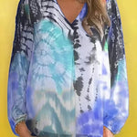 Fashionable Gradient Tie-dye V-neck Long-sleeved Casual Shirt