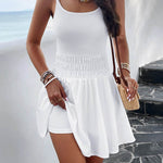 A-Line High Waisted Elasticity Solid Color Spaghetti-Neck Mini Dresses