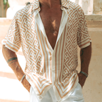 Men's Summer Casual Tencel Cotton Printed Lapel Short Sleeve Shirt