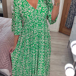 Bohemian casual print V-neck waist wrap long dress