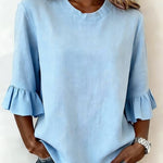 Women'S Solid Color Round Neck Flared Sleeve Top