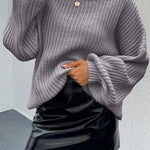 Loose Drop Shoulder Lantern Sleeve Oversized Knit Sweater