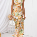 Happier Now Satin Floral Halter Maxi Dress