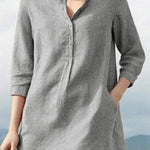 Women's solid color casual stand collar 3/4 sleeves shirt