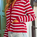 Casual Daily Stripe Buttons Weave O Neck Outerwear