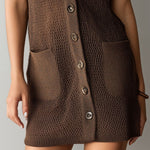 Quiet Luxury Chocolate Textured Knit Sleeveless Mini Dress