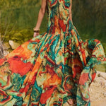 Vacay Vibes Colorful Lava Print Off Shoulder Smocked Scarf Maxi Dress