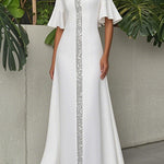 A-Line Flared Sleeves Shiny Solid Color Split-Joint Square-Neck Maxi Dresses