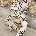 FROM DESK TO DINNER SATIN UNIQUE PRINT BUTTON DOWN OVERSIZED BLOUSE