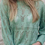 Green Casual Sheer Knitted Pointelle Sweater