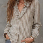 Vintage Stripe Ruffle Button-Down Blouse