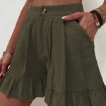Women Summer Cotton Casual Plain Natural Ruffled Shorts