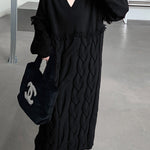 Long Sleeves Loose Solid Color Split-Joint Tasseled V-Neck Midi Dresses Sweater Dresses