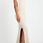 Book Club Knit Turtleneck Cap Sleeve Slit Sweater Midi Dress