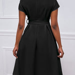 Bowknot Lace-Up Solid Color V-Neck Midi Dresses