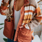 Striped contrasting casual loose long-sleeved fur coat