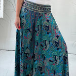 Ethnic Paisley Print Elastic Patchwork Waist Lightweight Pants