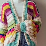 Colorful Striped Chunky Knit Cardigan Jacket