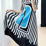 A-Line Loose Pleated Printed V-Neck Midi Dresses