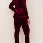 Solid Color Velvet Long-sleeve Blazer and Elastic Waist Pocket Pants Set