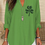 Women's St. Patrick's Day Printed Casual Long Sleeve V-Neck Shirt