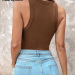 Round Neck Ribbed Tank Top With Bra Pads
