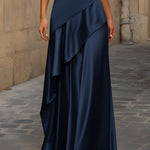 Satin Sleeveless Maxi Dress With Asymmetric Draping