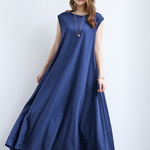 Simple Loose Sleeveless Solid Color Round-Neck Maxi Dresses