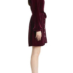 Solid Color Velvet Long-sleeved V-neck Lace-up Mini Dress