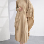 Batwing Sleeves Loose Pleated Solid Color Maxi Dresses